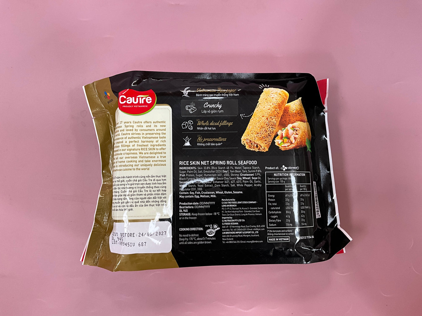 Cau Tre Frozen Rice Net Spring Rolls Seafood 480g
