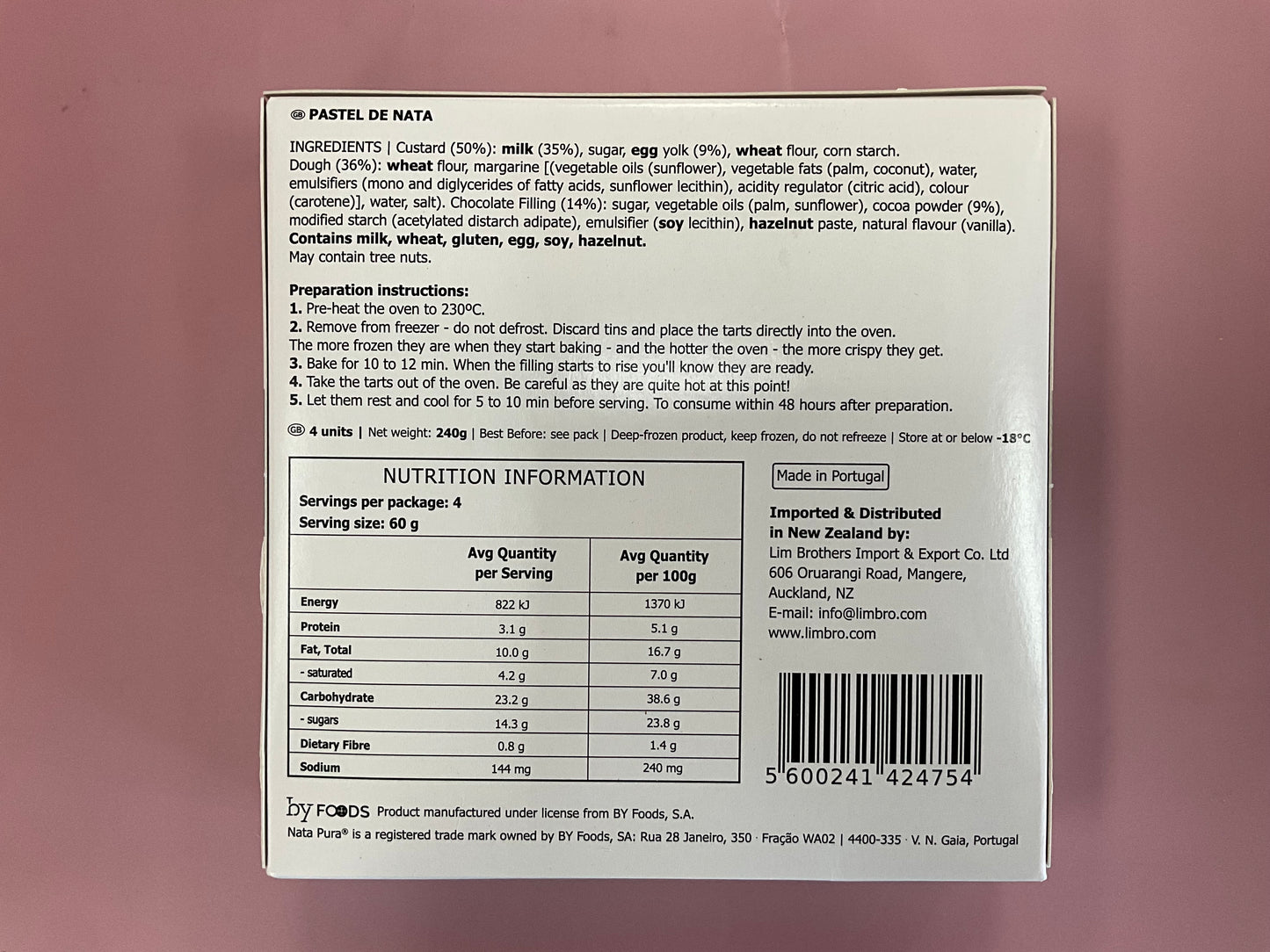 Nata Pura Portuguese custard tart chocolate 240g