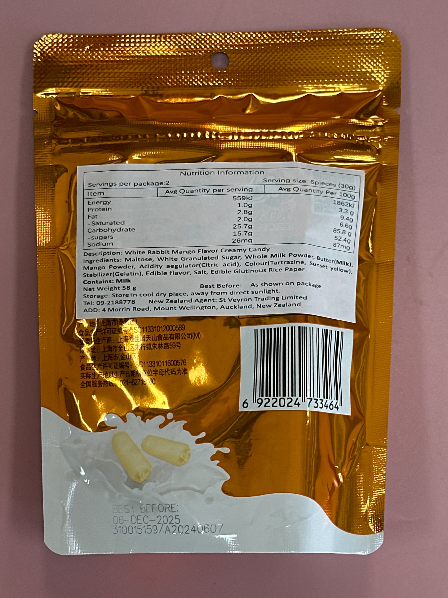 White Rabbit Creamy Candy Mango Flav 58g